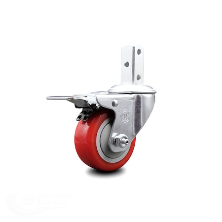 Service Caster 3.5 Inch Red Poly Swivel 3/4 Inch Square Stem Caster with Total Lock Brake SCC SCC-SQTTL20S3514-PPUB-RED-34